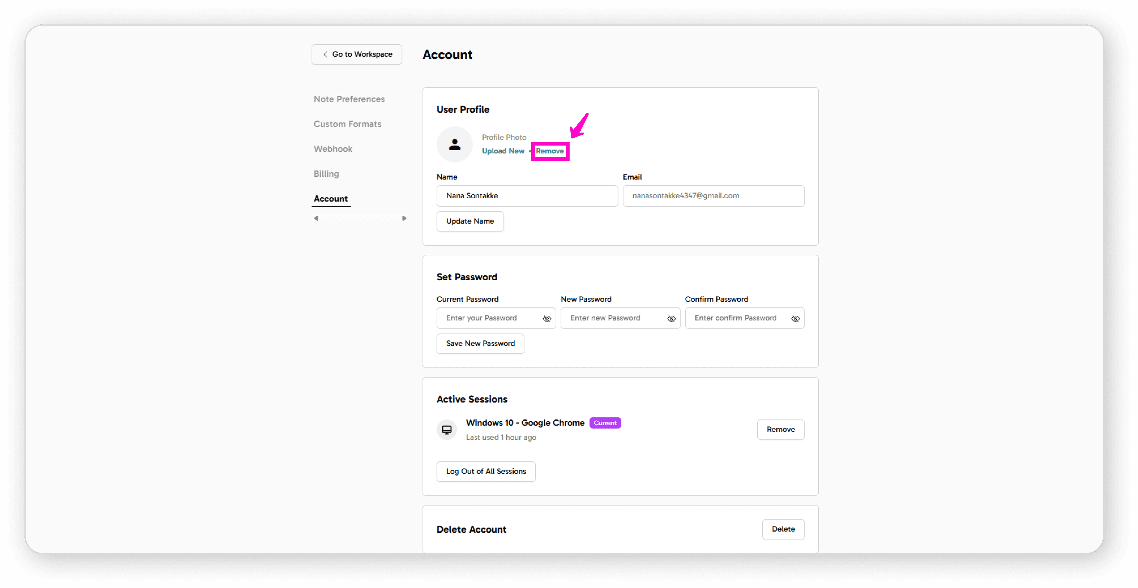 Remove profile image
