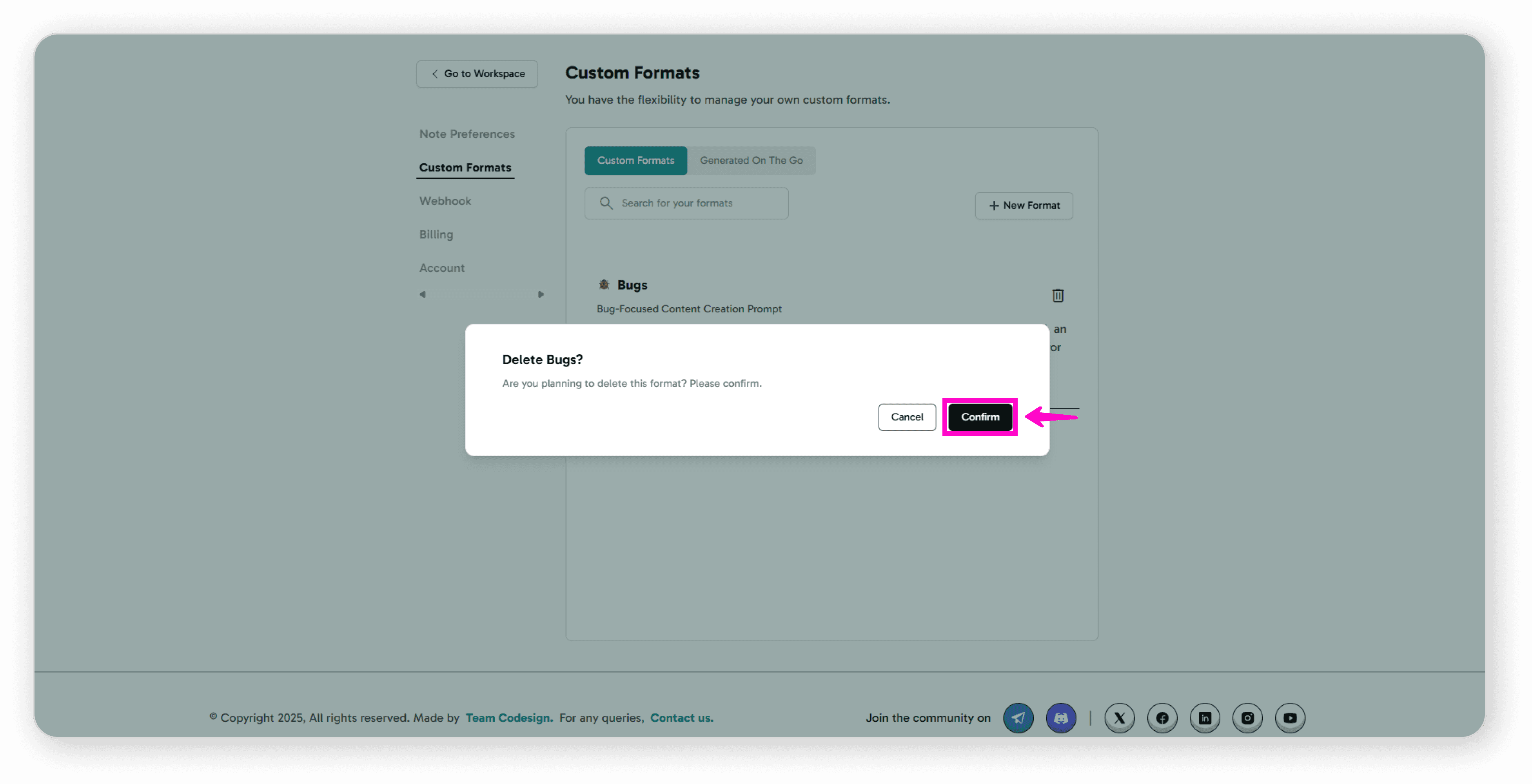 Confirm delete format