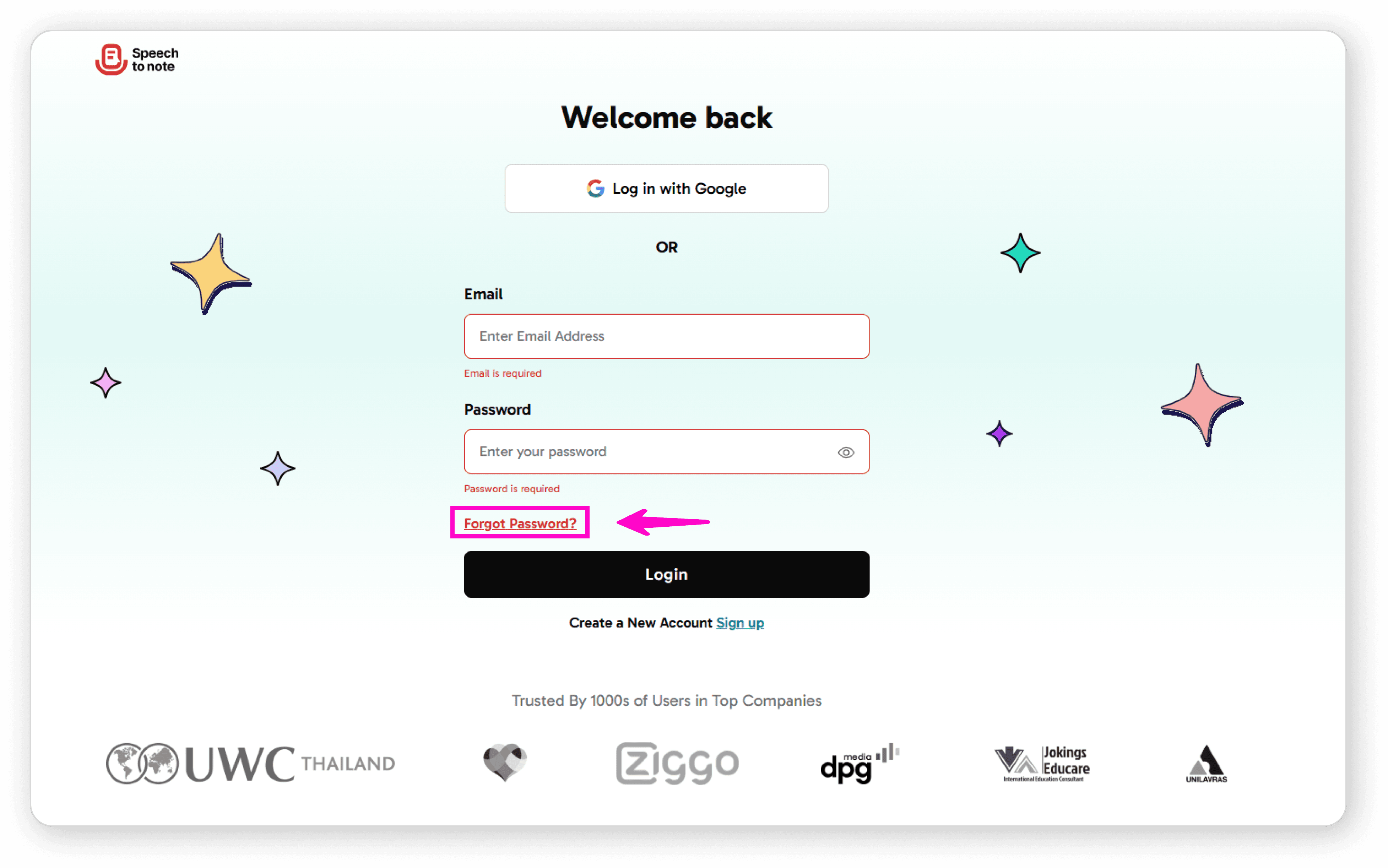 Forgot Password on login screen