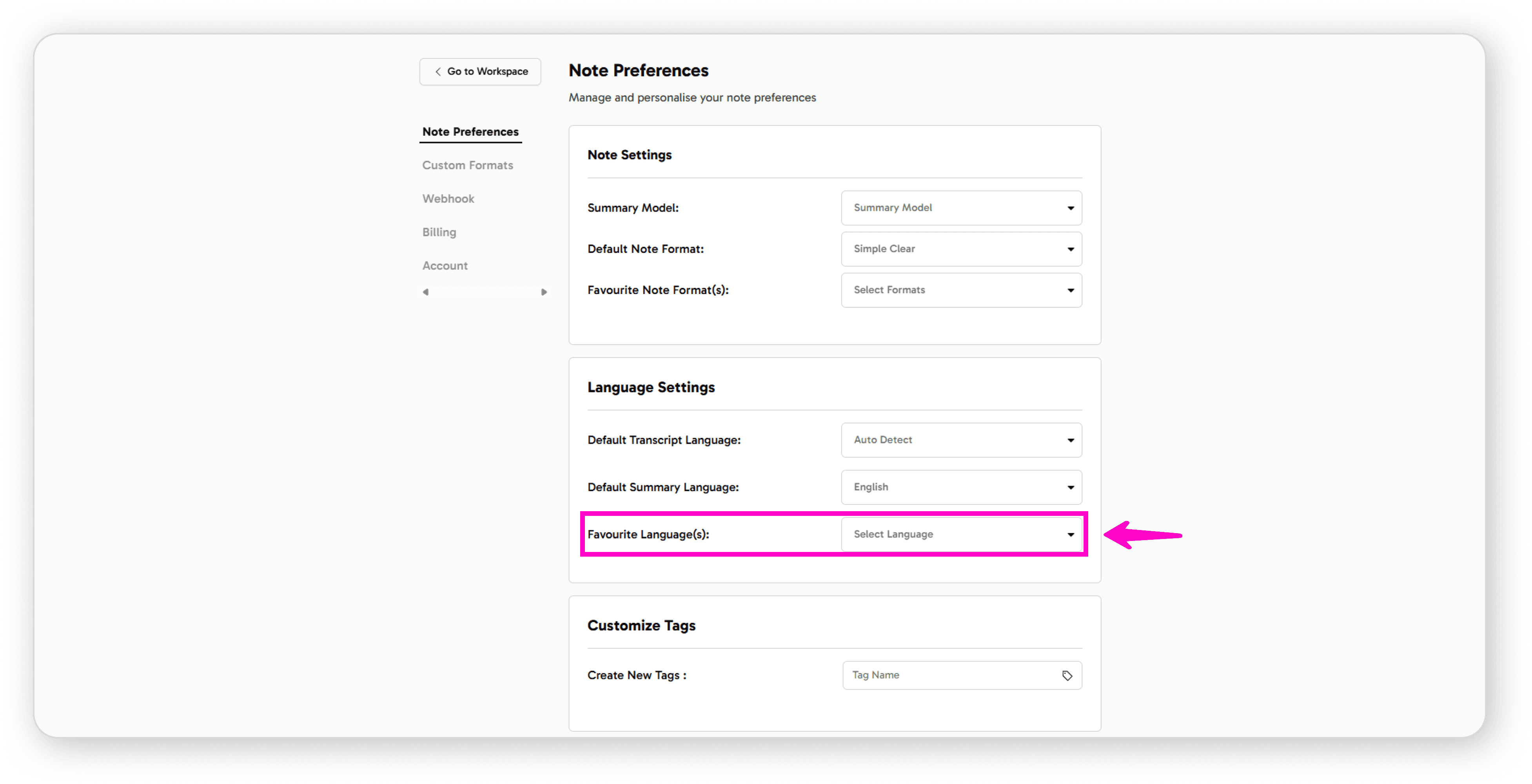 Favourite Languages option