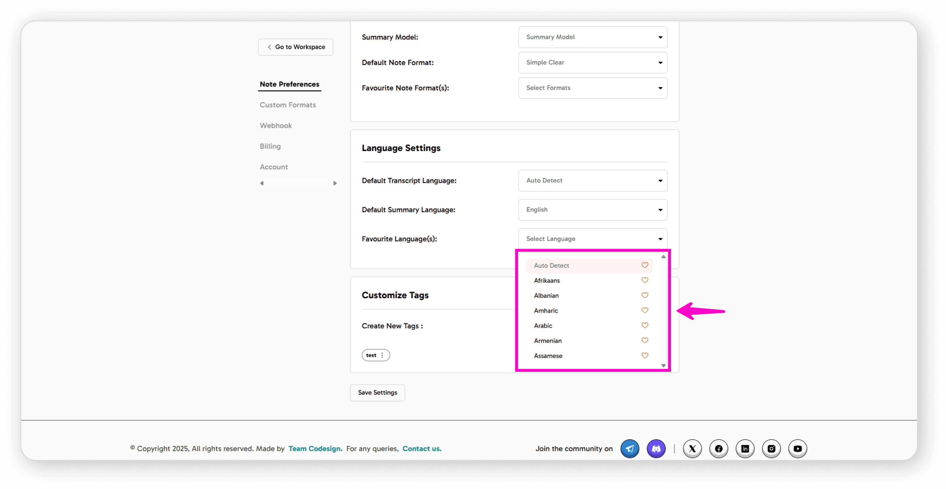 Select favourite languages