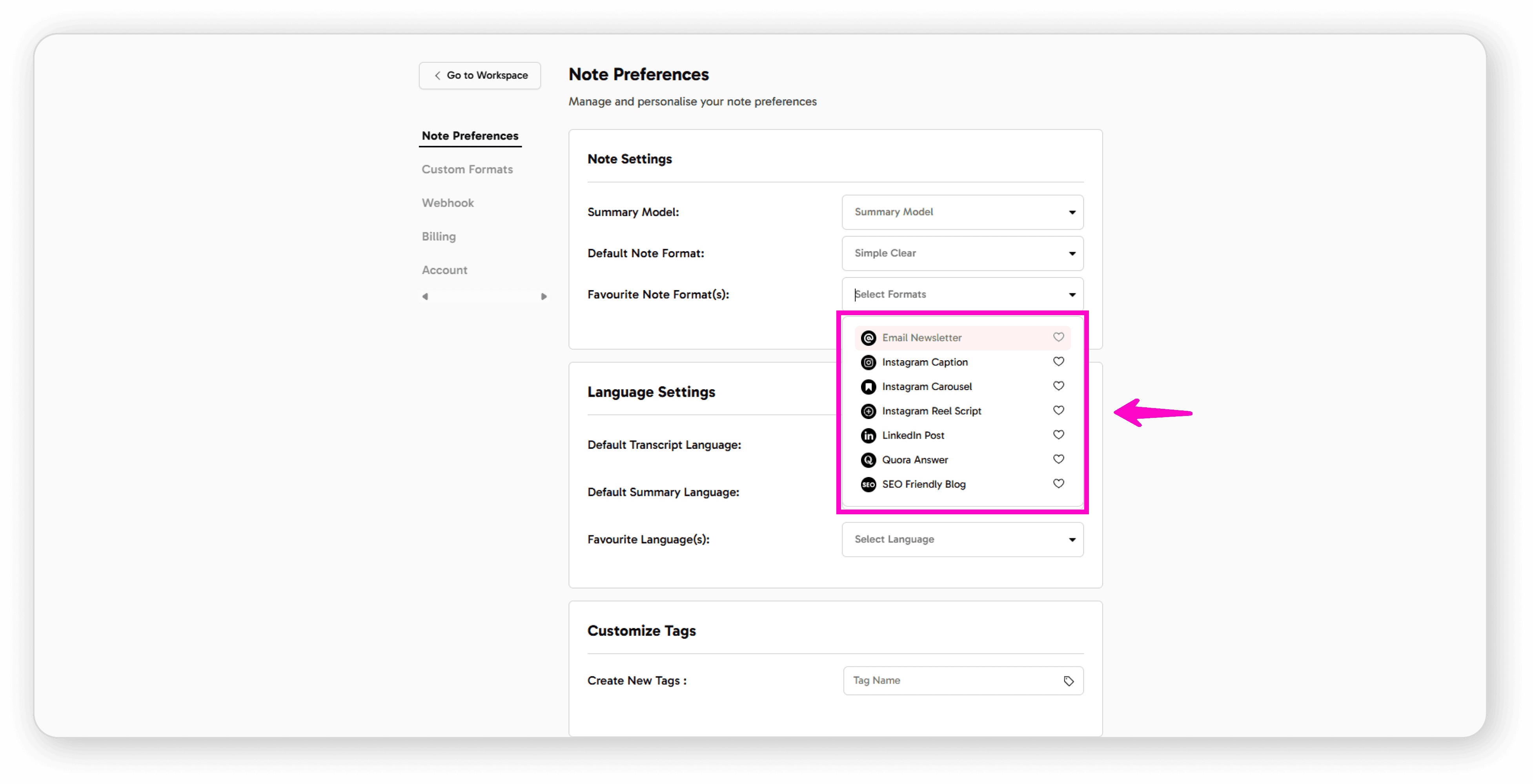 Select preferred format