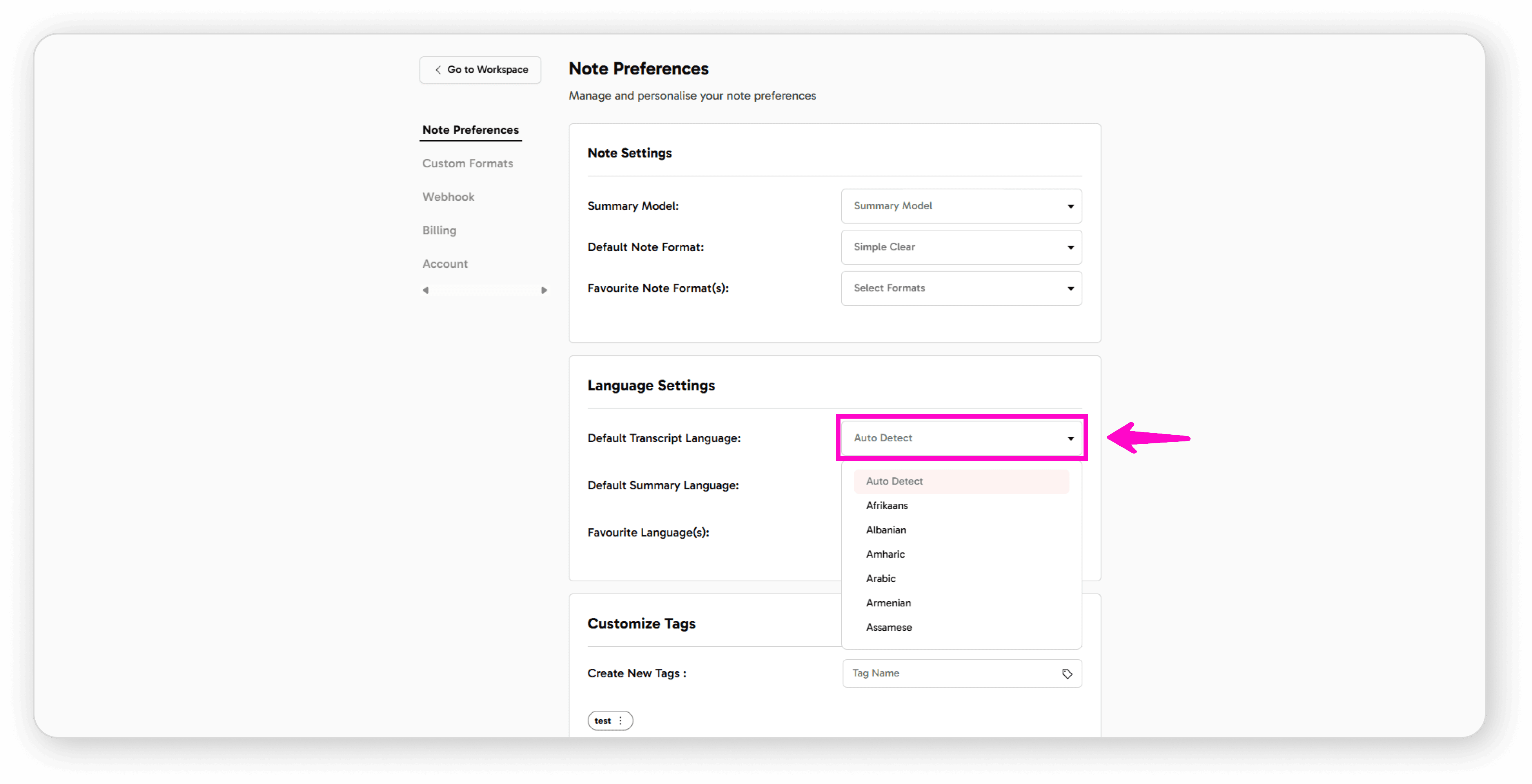Browse available languages