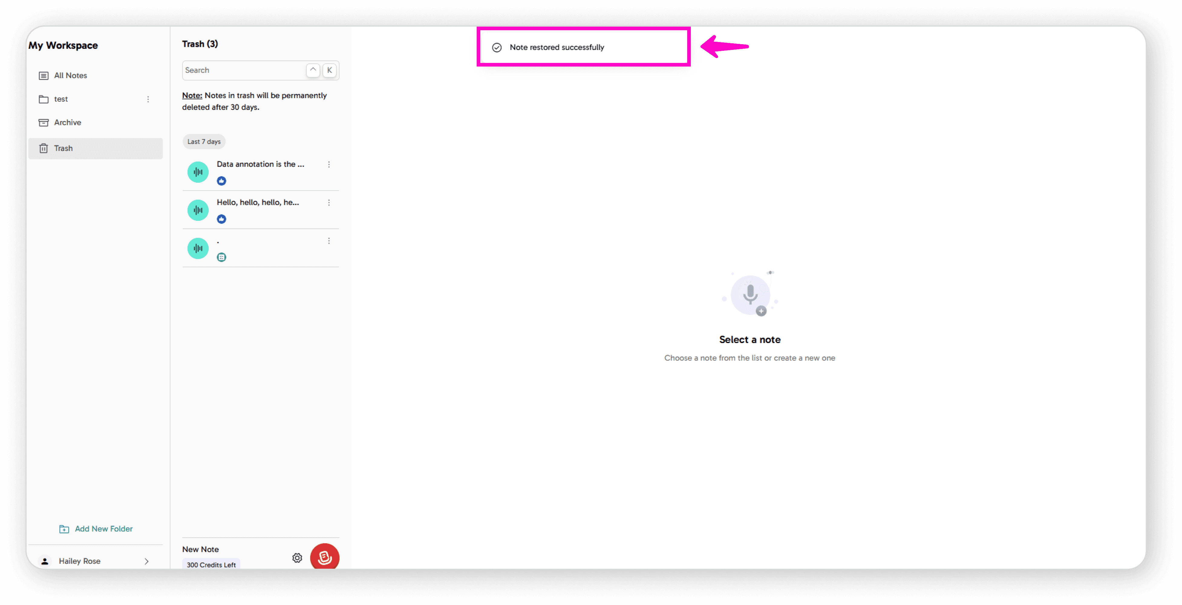 Note restored successfully