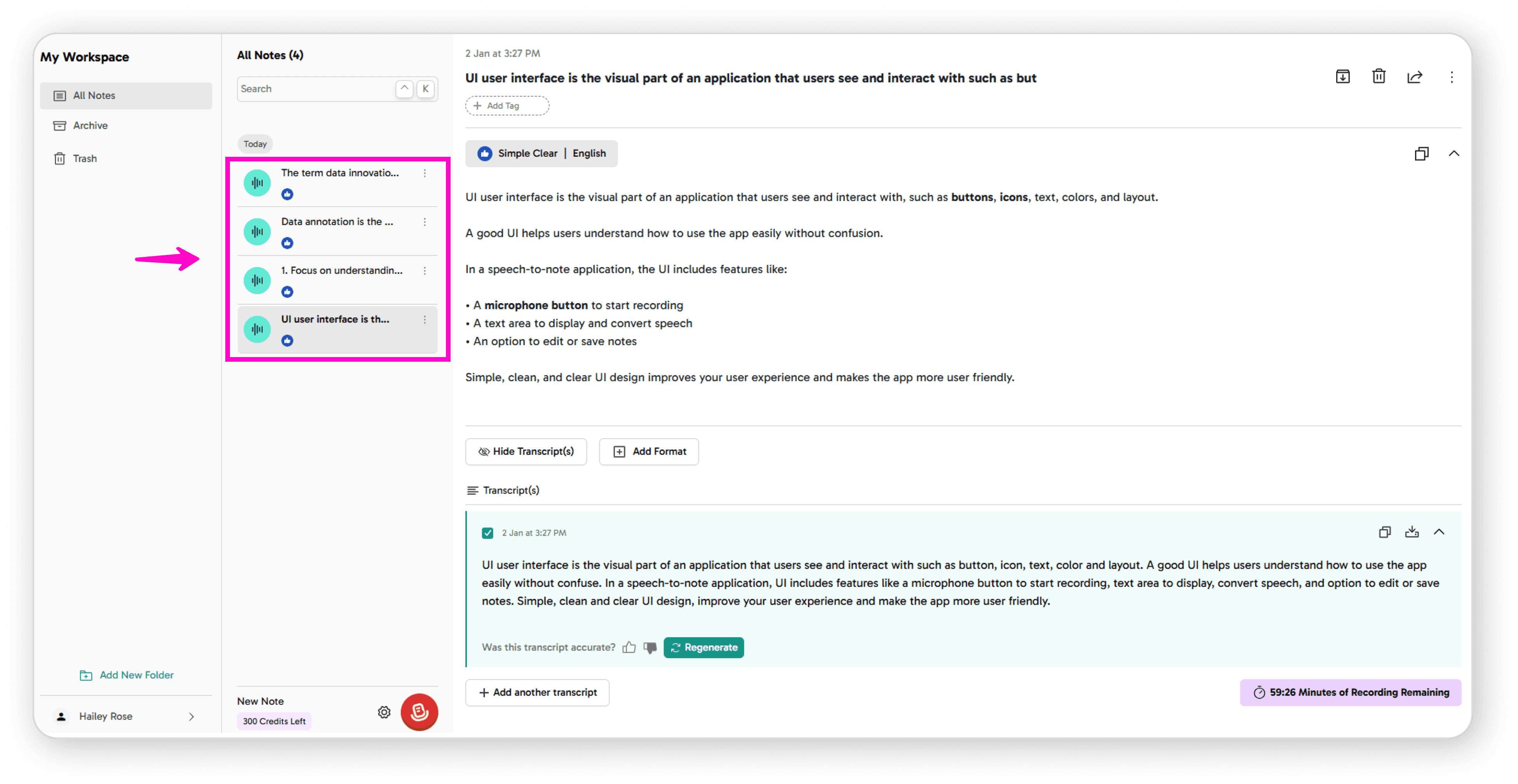 All saved notes view