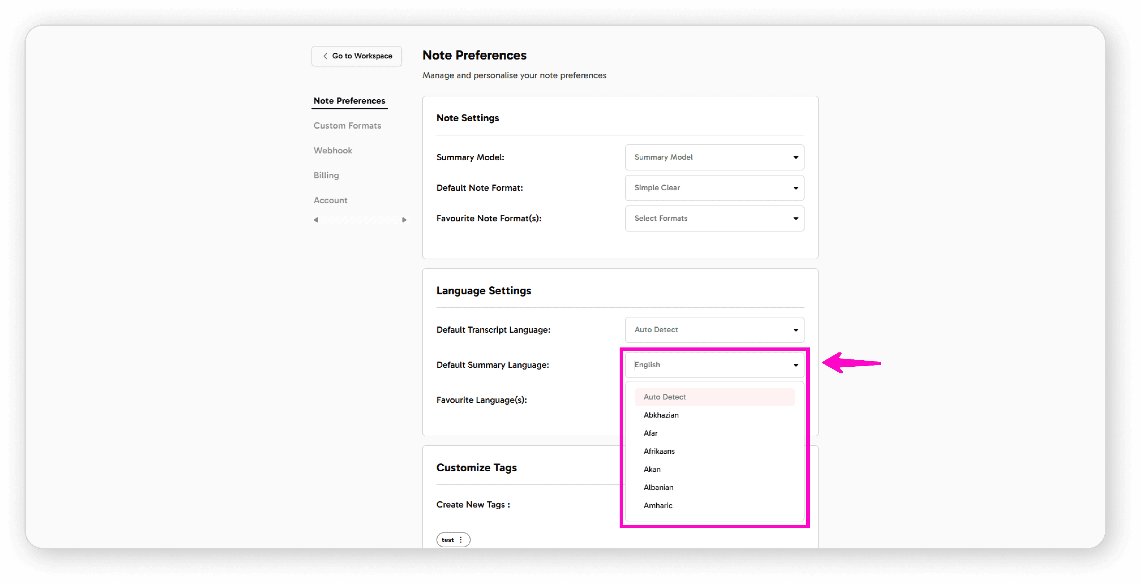 Select summary language