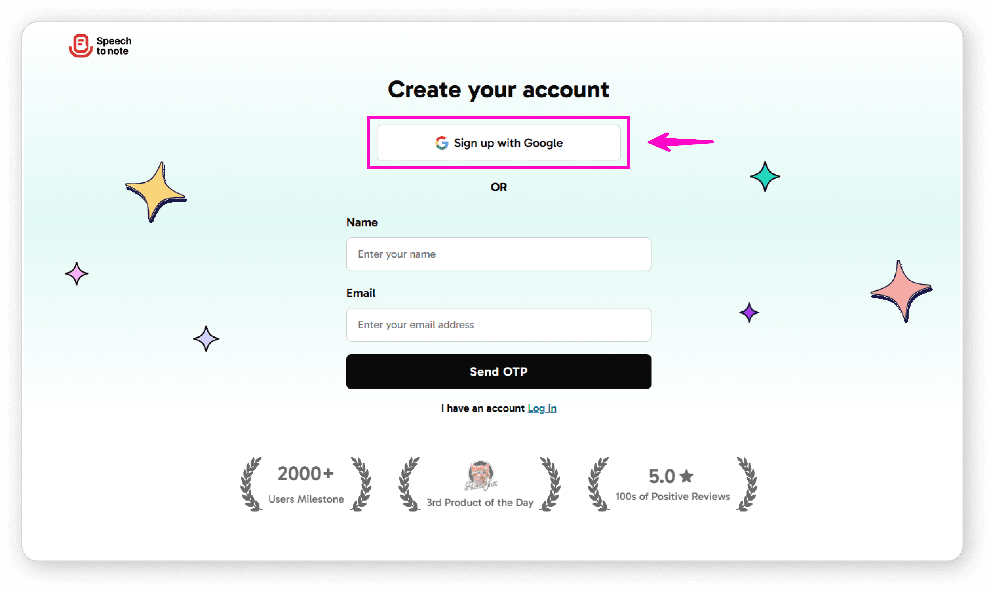 Click Sign Up with Google