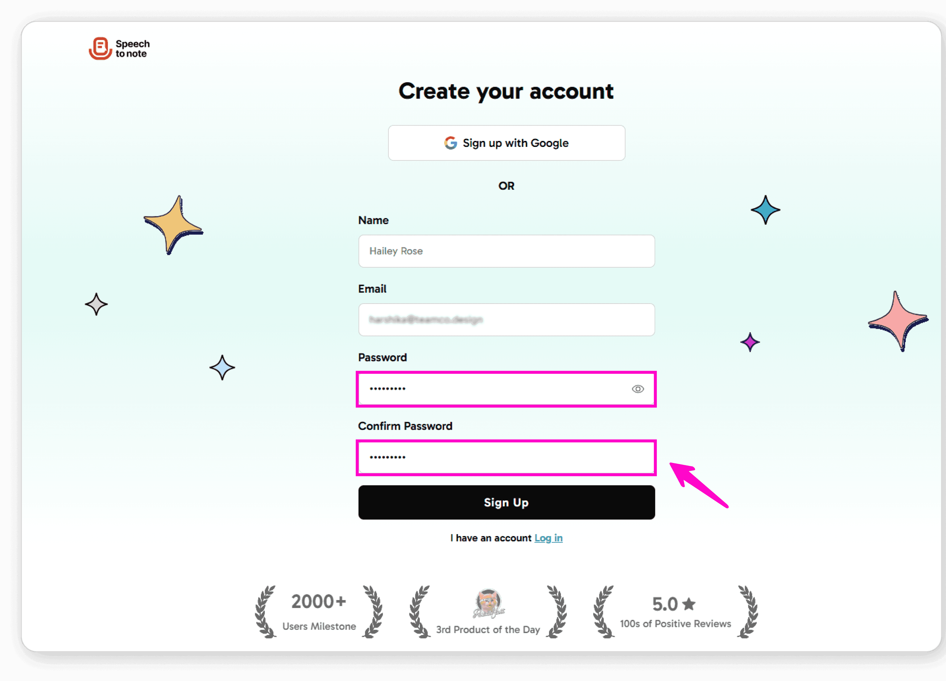 Enter and confirm password