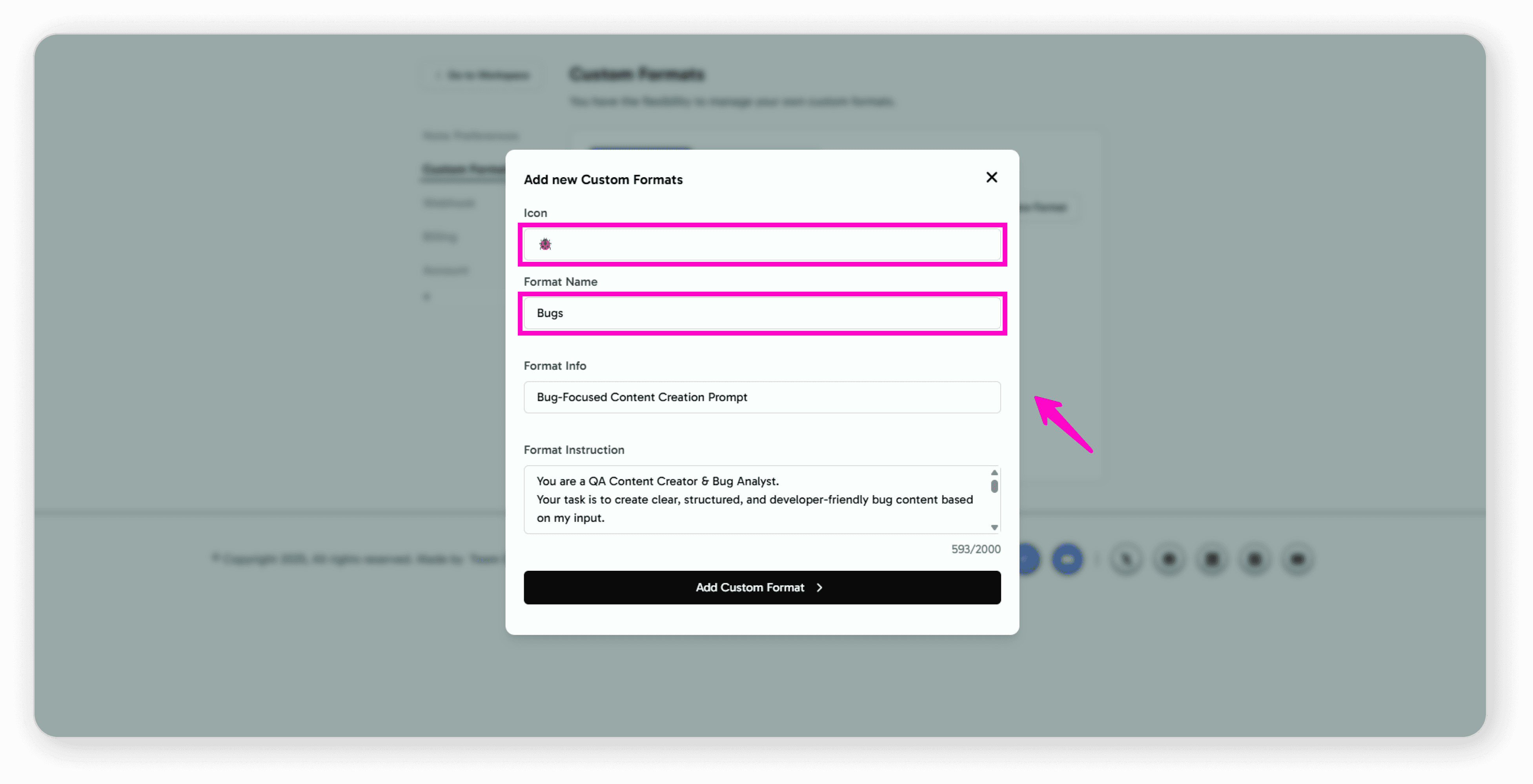 Name your custom format