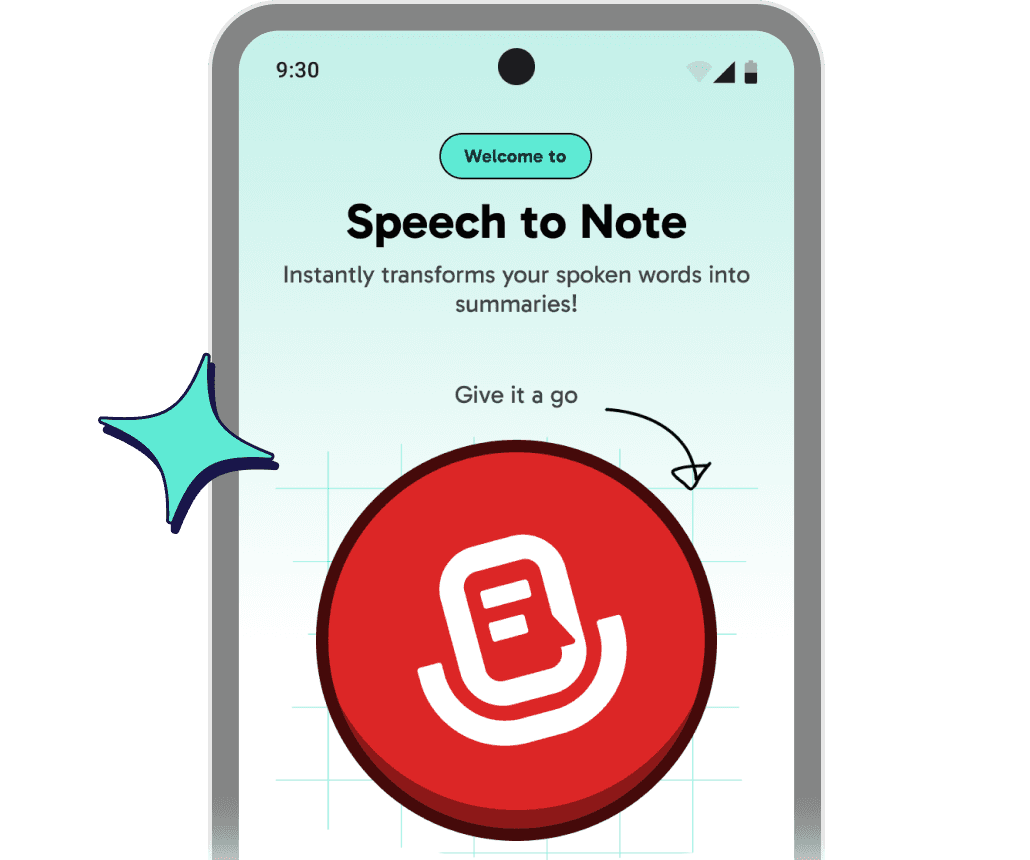 Speech to Note mobile app displaying medical note transcription interface